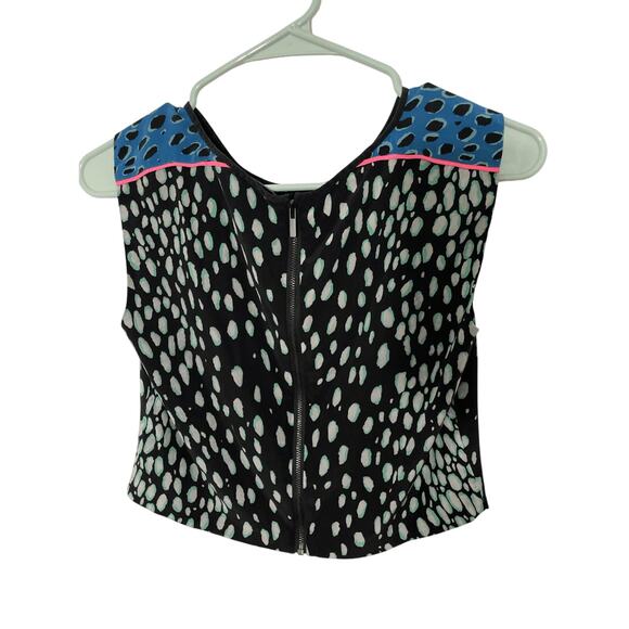Elizabeth & James XXS Silk Retro Cropped Dalmation Print Blouse - Picture 2 of 5
